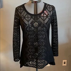 Nicole Miller Black Sheer Top Size Large